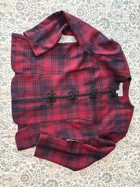 Tartan Plaid Red & Blue Decorative Button Jacket